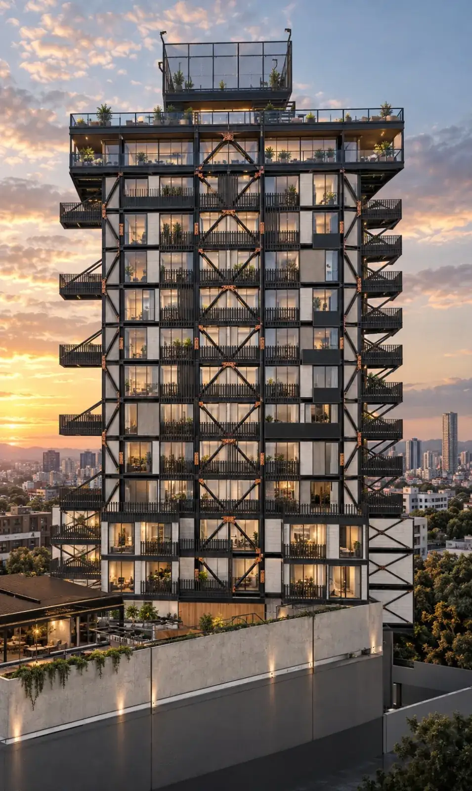 Fachada de la torre, piso por piso